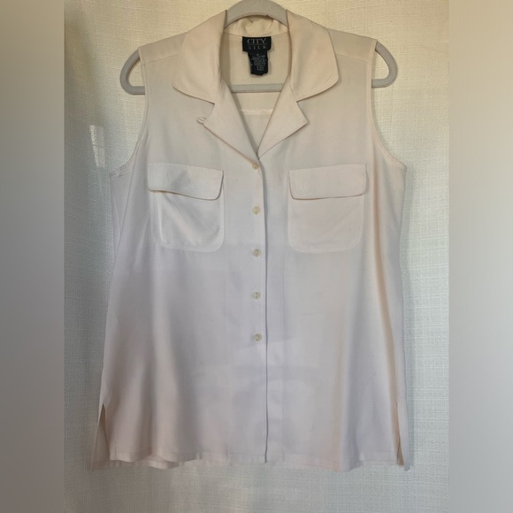 Ivory 100% silk sleeveless button up - Picture 2 of 4